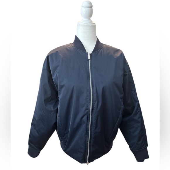 Athleta x Simone Biles Sateen Bomber Jacket Navy Blue Size Medium - Picture 3 of 10